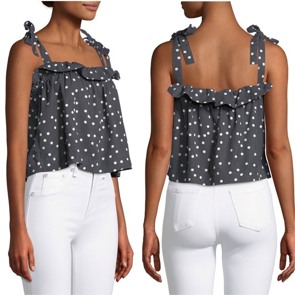 DL1961 Premium Denim’Dennet’ Tie-Straps Polka-Dot Cropped Tank | Size S - Picture 3 of 10